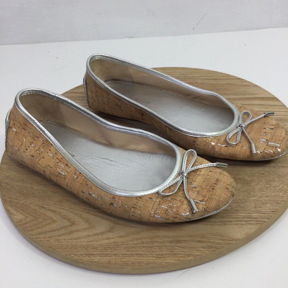 Donald J Pliner Womens Cork Cushioned Ballet Flats Slip on Leather Beige Size 8